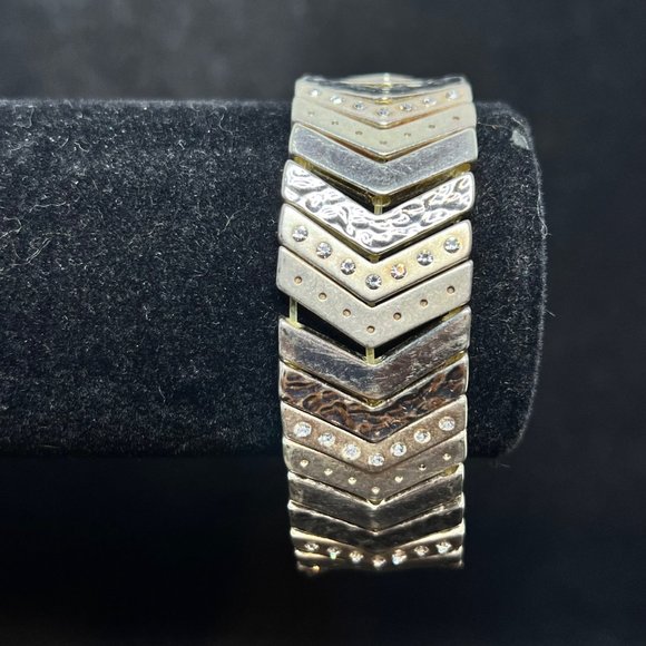 Premier Designs Heavy Silver Tone & Rhinestone Zig Zag Stretch Bracelet (3789) - Picture 3 of 7